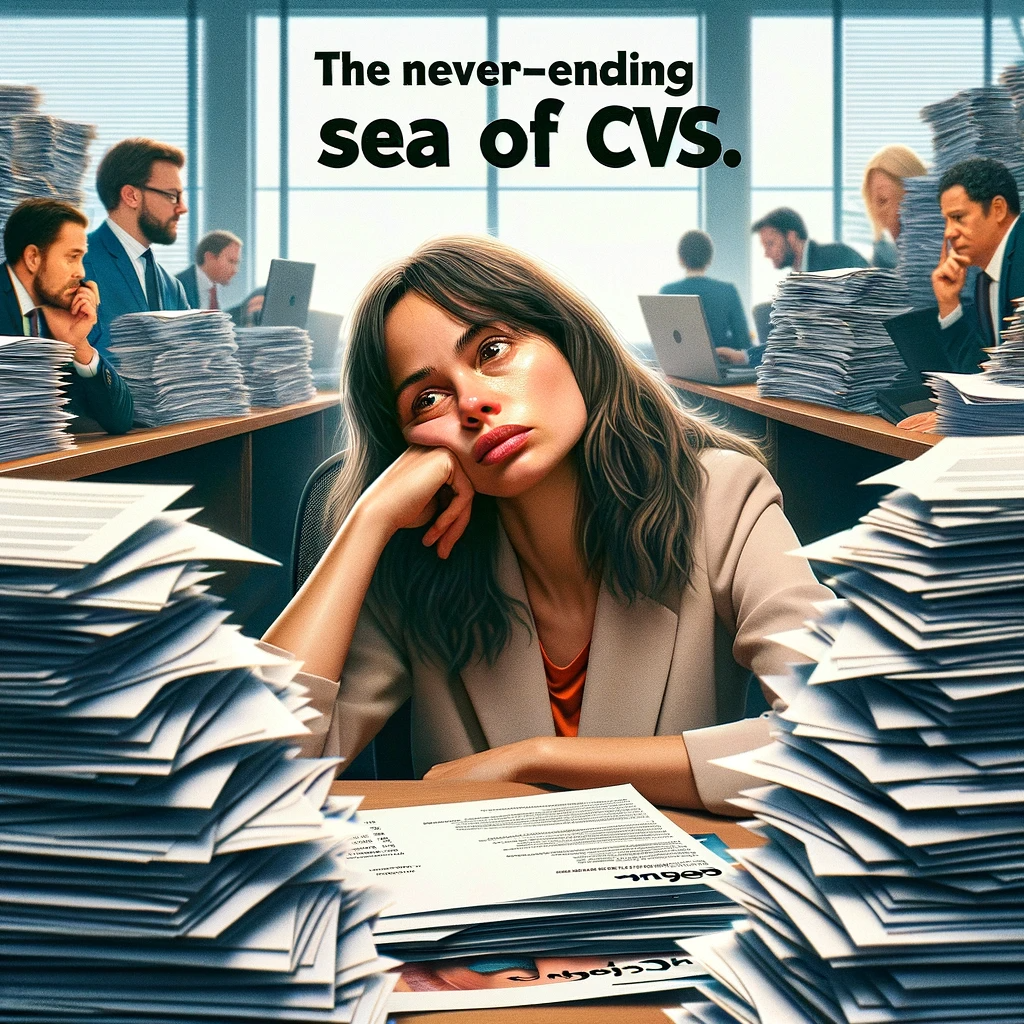 Drowning in a sea of Resumes A screen capture of an employee surrounded by resumes