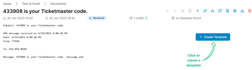 Example of an SMS received by Parseur A screen capture of an SMS example