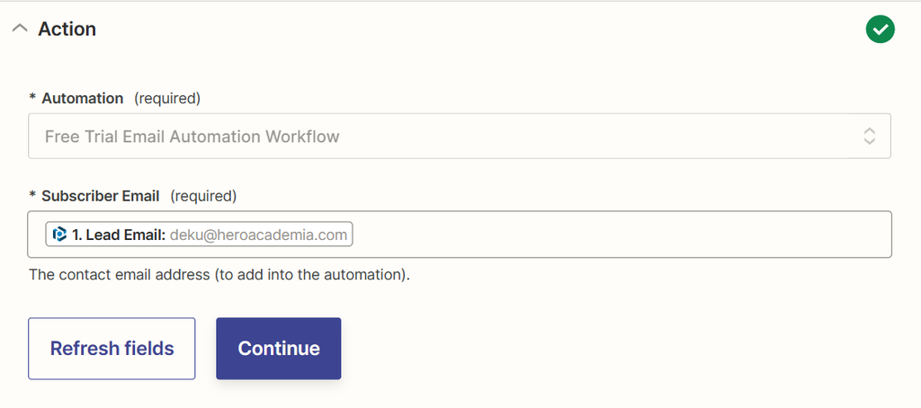 Add the extracted data to the ActiveCampaign automation A screen capture of active campaign data
