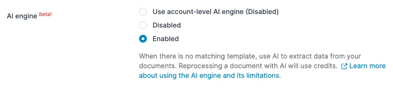 Activate the AI engine toggle in your mailbox settings screen capture of the AI toggle in the mailbox settings