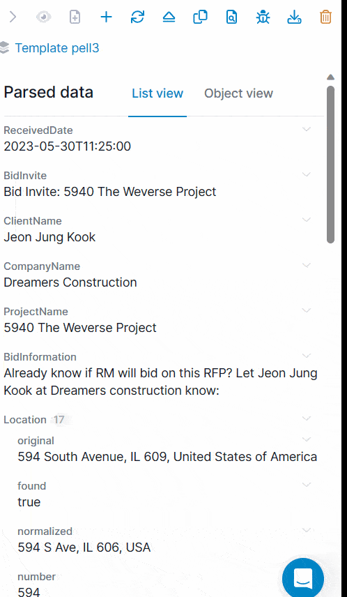 A screen capture of bid management data