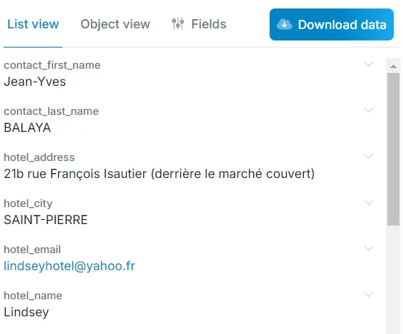 Example of data extracted from business card A screen capture of data extracted from business card