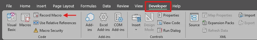 Select record macro A screen capture of Excel