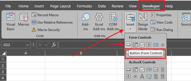 Developer tab A screen capture of Excel