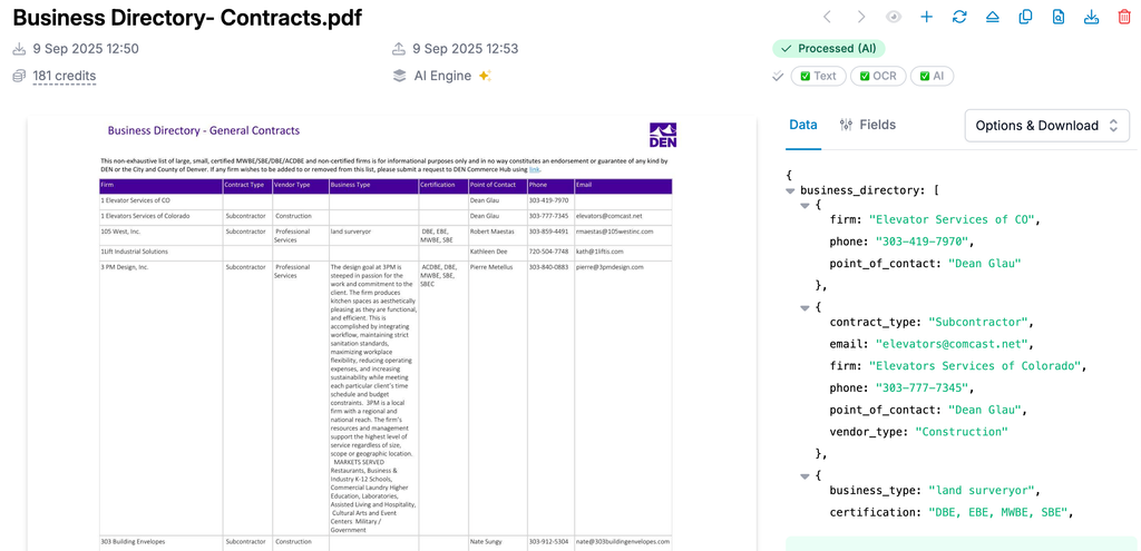 Example of parsed data A screenshot