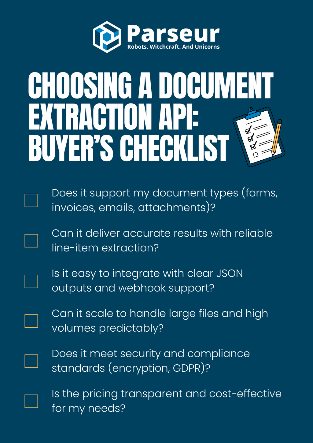 Document Extraction API Checklist An infographic