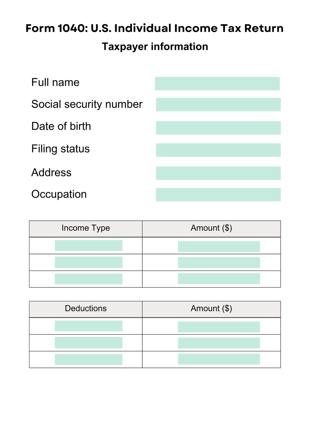 Cover image for Form 1040 - U.S. Individual Income Tax Return