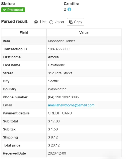 Parsed results A screen capture of etsy data