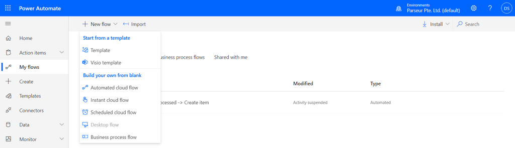 Click on automated cloud flow