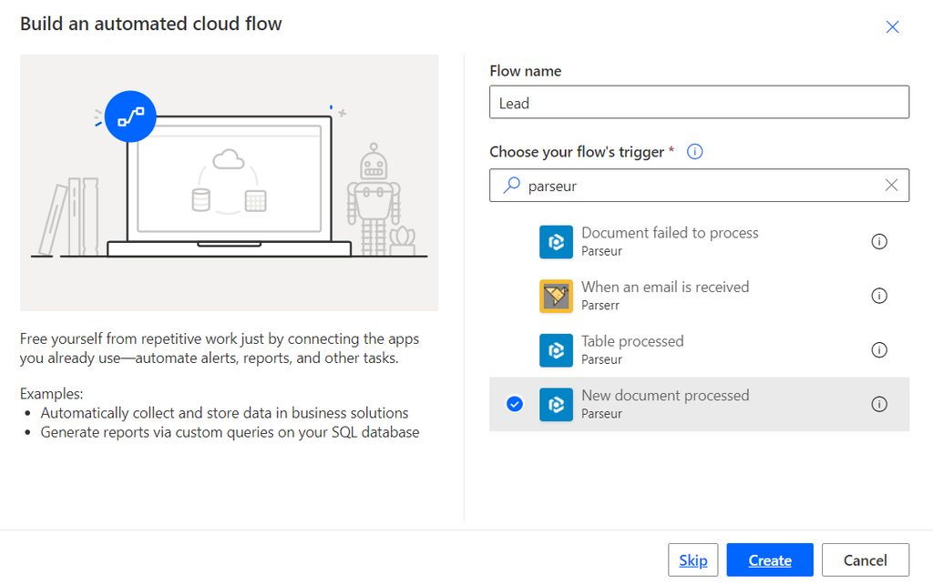 Choose your flow trigger in Power Automate