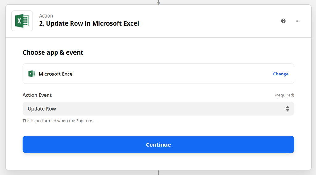 Select update row as the action event