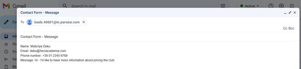 Forward leads to Parseur mailbox
