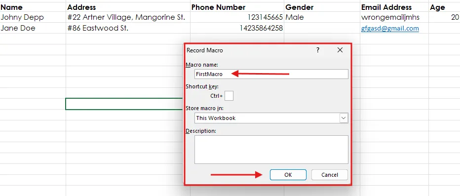Name the macro A screen capture of Excel