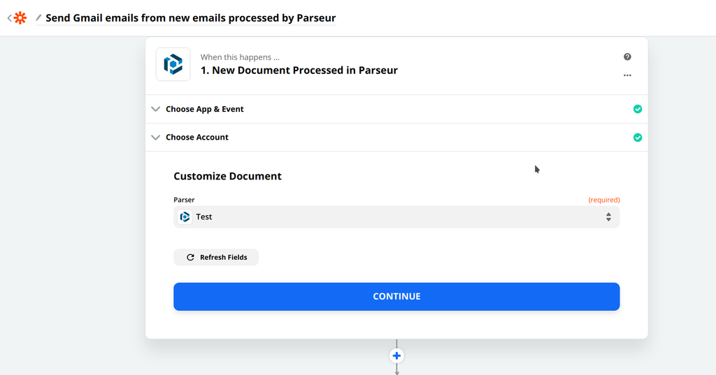 Select the Parseur trigger and mailbox