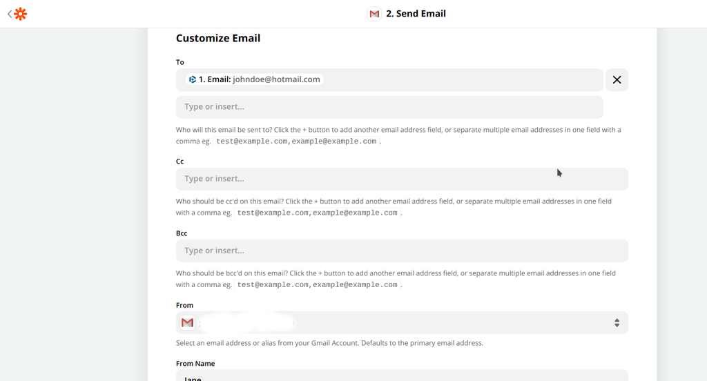 Define who to send the email to using data sent by Parseur