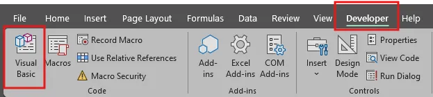 Developer tab A screen capture of Excel