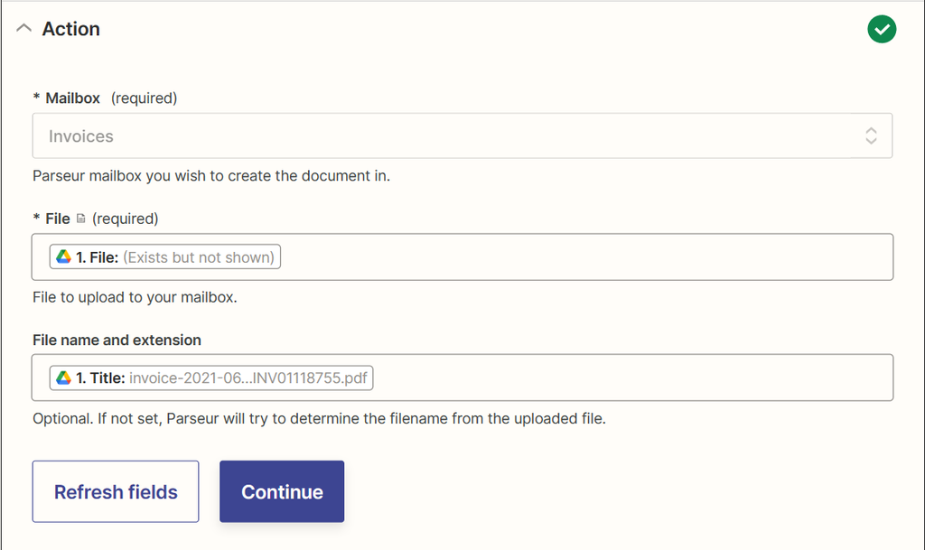 Choose the file and Parseur mailbox