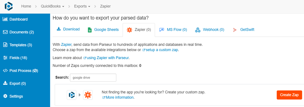 在 Parseur 邮箱中搜索 Google Drive 在 Parseur 邮箱中搜索 Google Drive