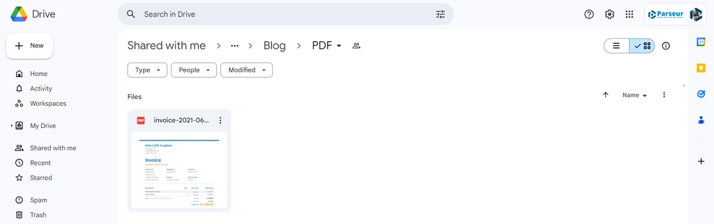 Upload the PDF to Google Drive A screen capture of google drive pdf