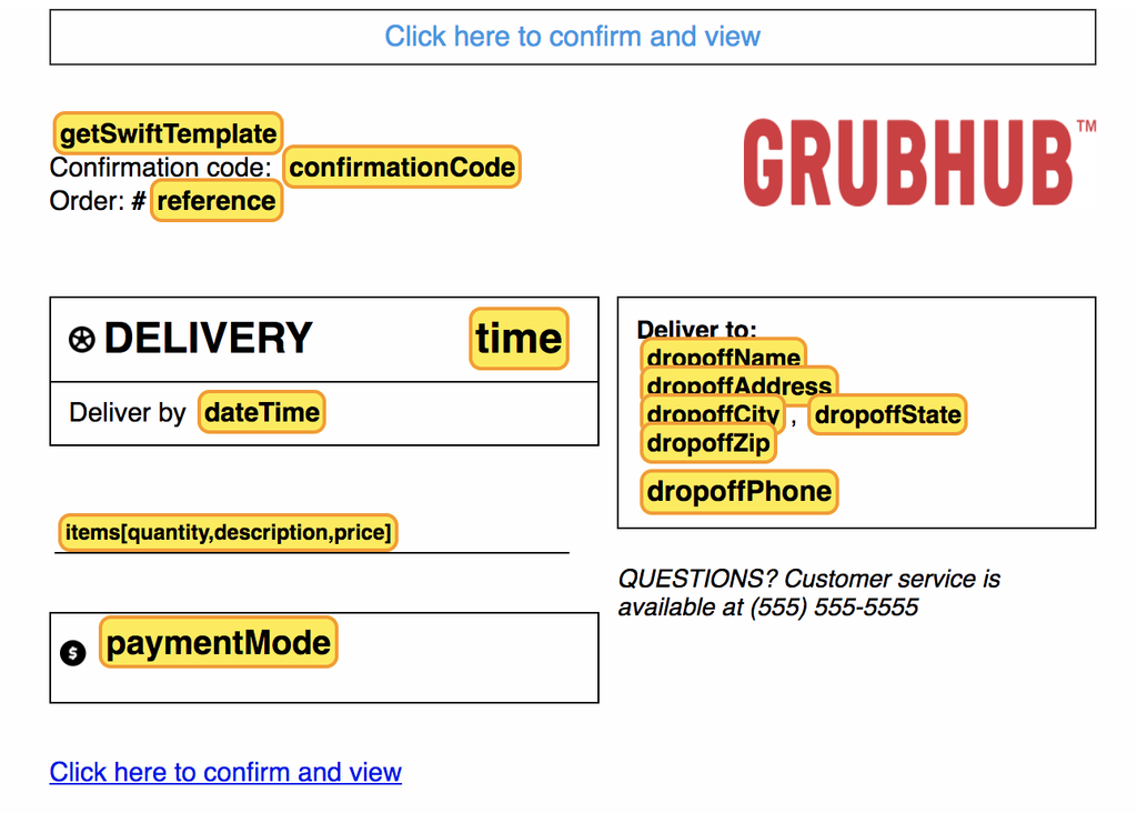 Example of a Grubhub ready-made template A screen capture of grubhub template