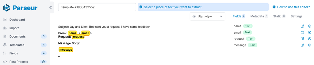 Data extracted from your email