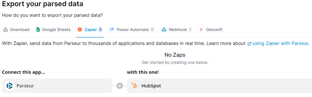 Search for HubSpot CRM in Parseur app