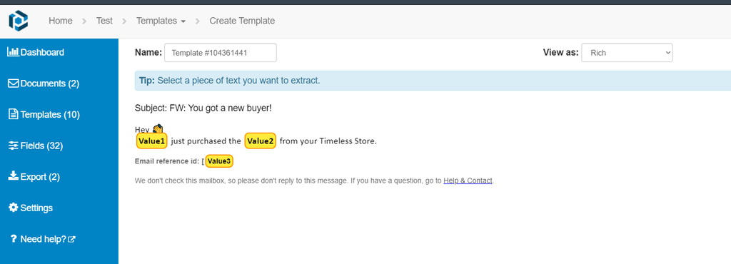 Highlight and create data fields