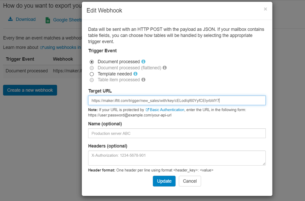 Copy paste the Webhook URL