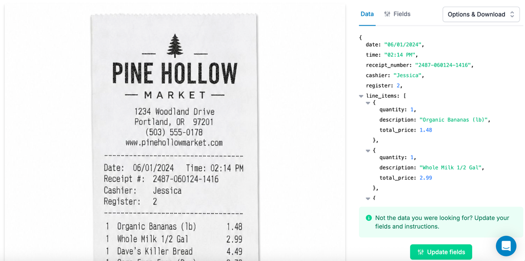 A screen capture of data extraction from images