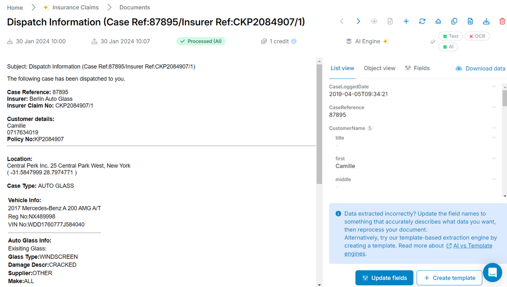 Example OF insurance data A screen capture of insurance data
