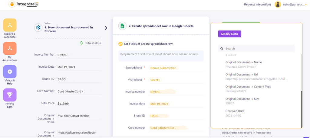 Map the parsed data in Integrately