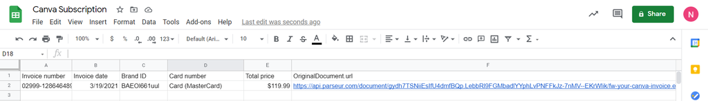 Parsed data exported to Google Sheets successful