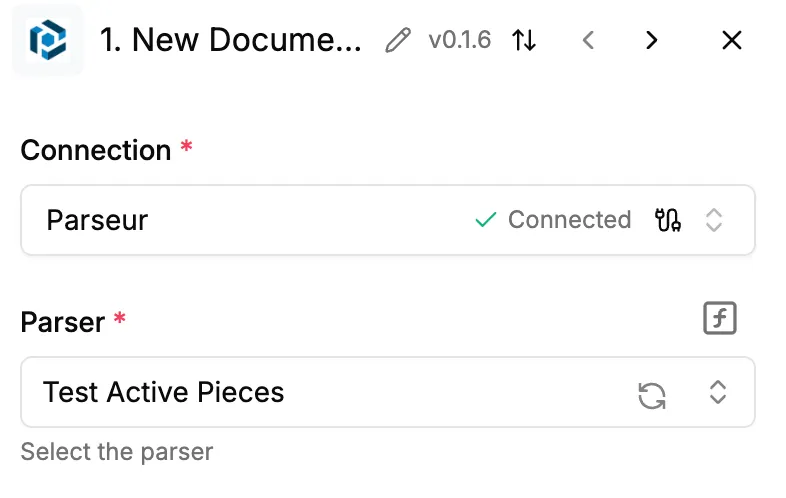 Selecting the Parseur mailbox and reprocessing a document to test the connection