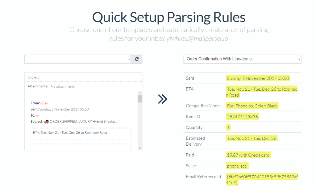 Mailparser uses individual parsing rules to extract text from emails A screenshot of mailparser rules