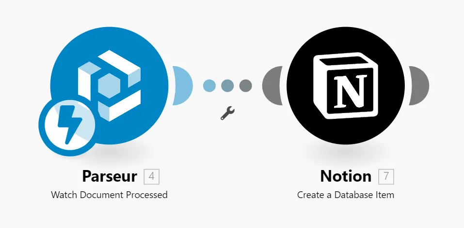 Connect Parseur and Notion in the scenario