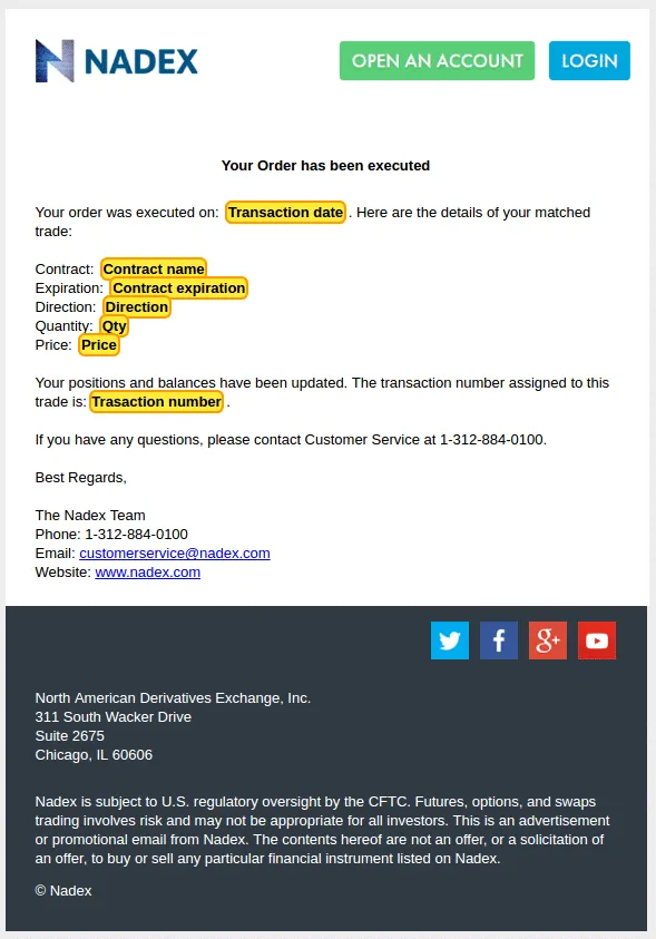 Example of a parsing template to extract data from Nadex email A screen capture of nadex template