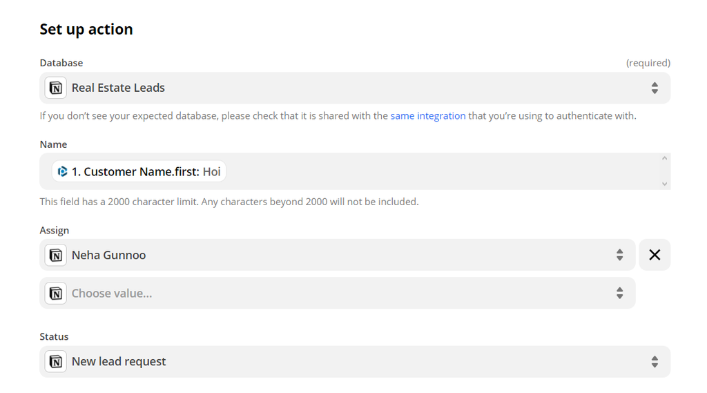 Customize the database item for Notion