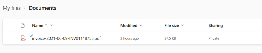 Invoice uploaded in OneDrive folder