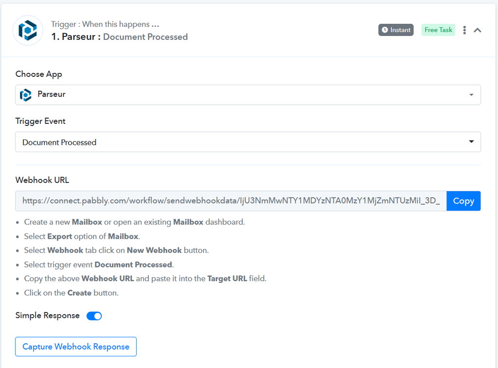 Add Parseur as a trigger