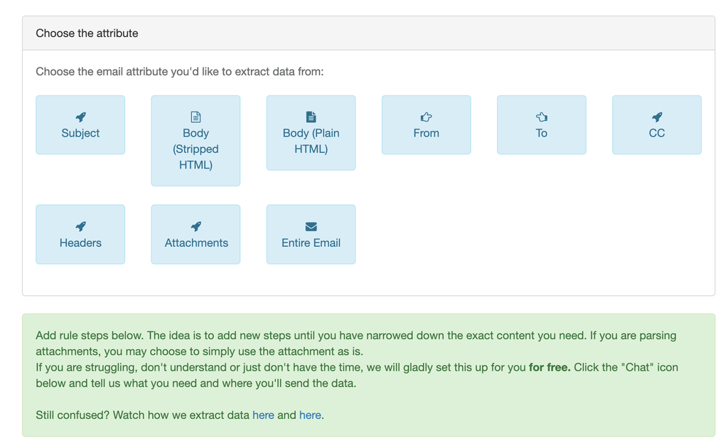 Selecting the input data of a rule A screen capture of parserr rules