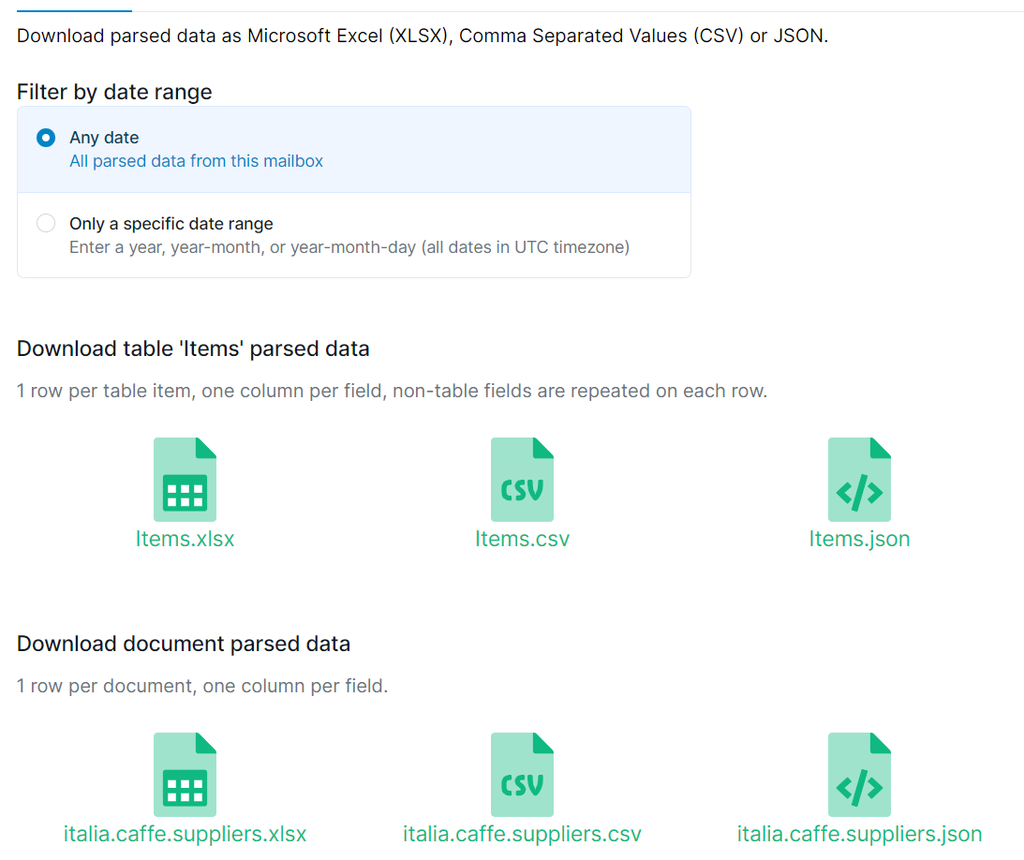 Download the Excel file in CSV or XLSX