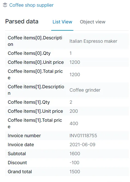 Parsed data from PDF extraction