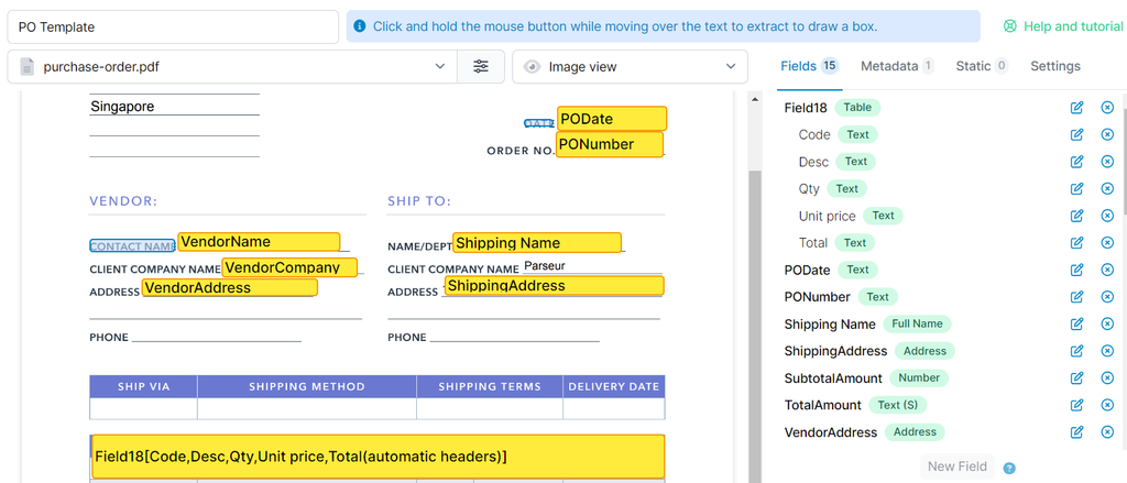 Create a purchase order template A screen capture of po template