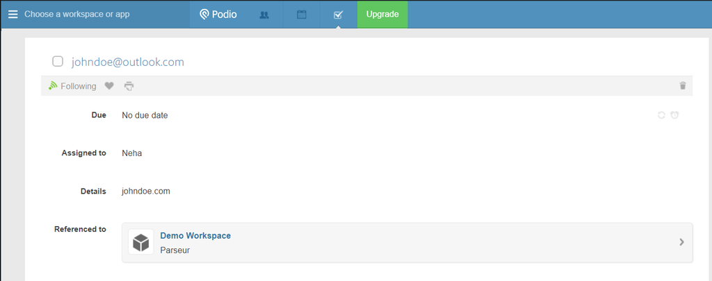 Task created in workspace