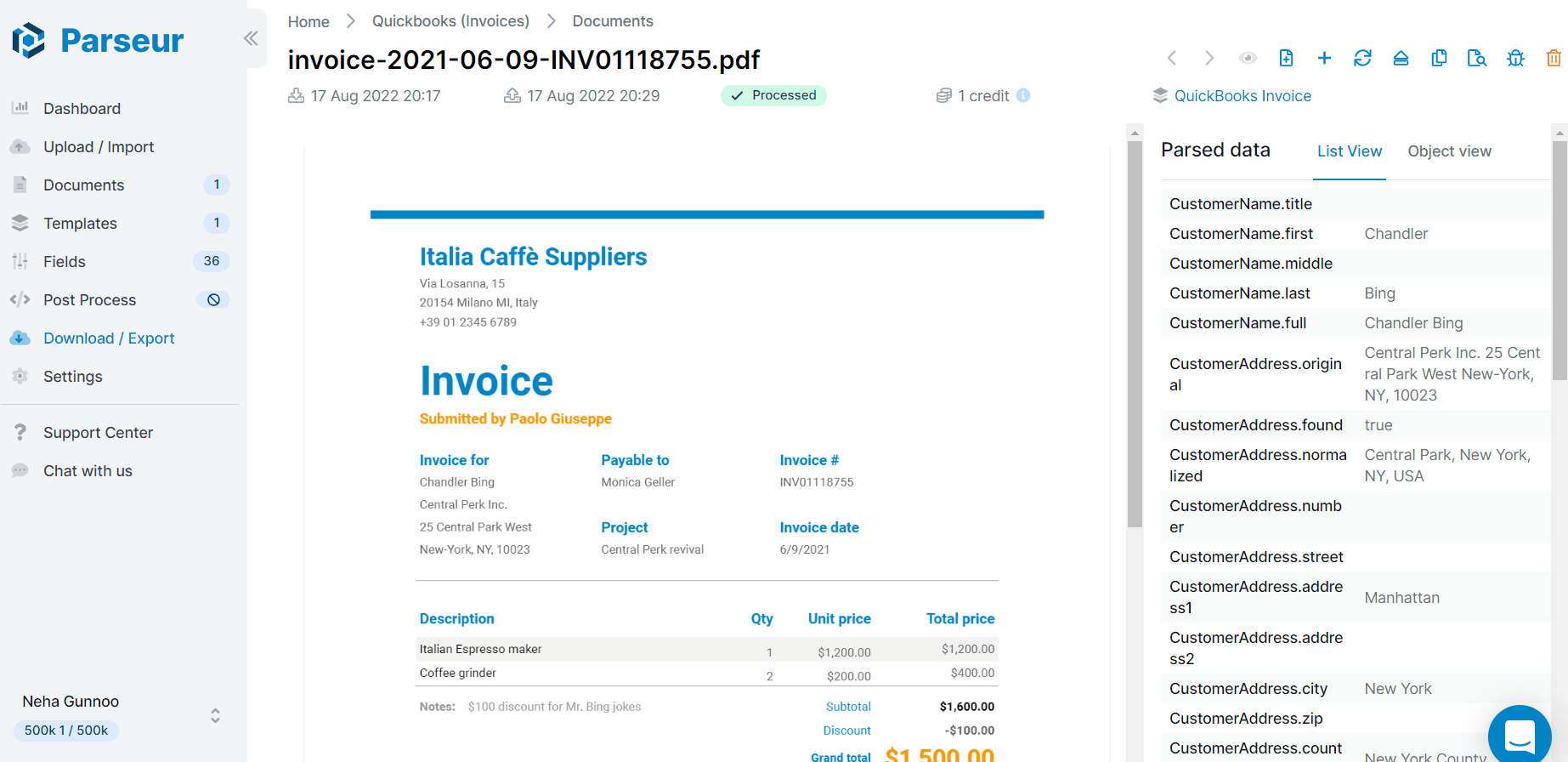 Parsed results for QuickBooks