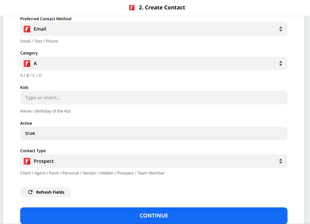 Customization of Contact to be sent to Realvolve (cont.)
