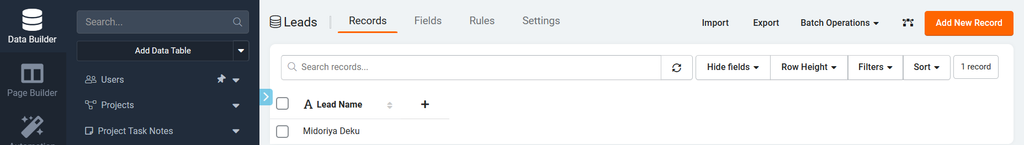 Record created in Tadabase successfully