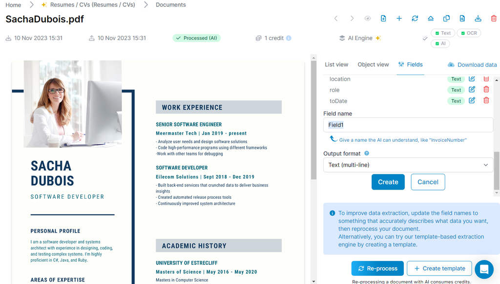 The resume will appear in its original format A screen capture of resume document example