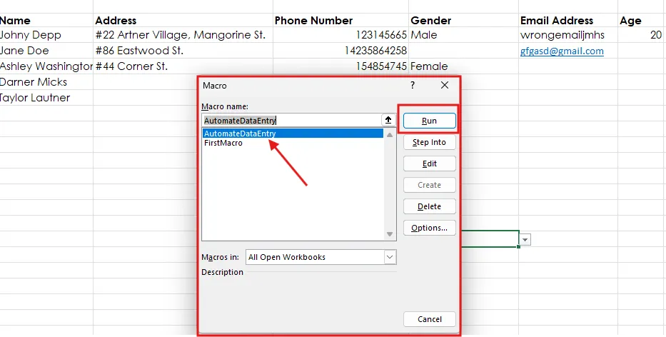 Run the script A screen capture of Excel