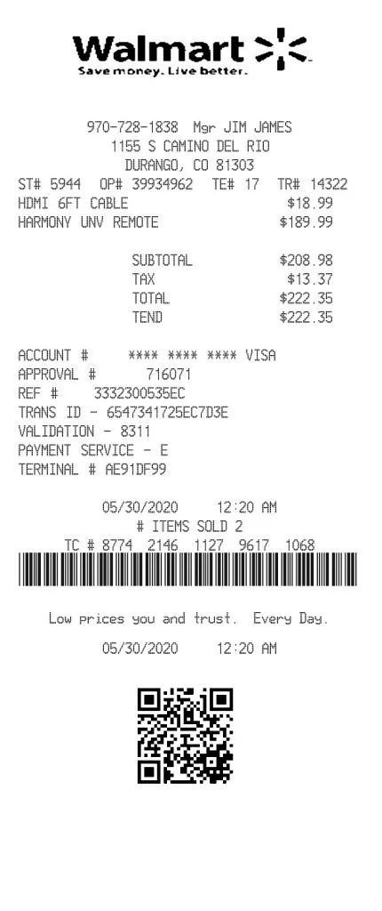 Example of scanned receipt A screen capture of scanned receipt